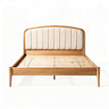 Cama de madeira com cabeceira estofada em tecido palha 200 x 150 x 100cm