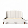 Cama estofada moderna com estrutura de madeira e tecido cinza claro 200 x 150 x 100cm