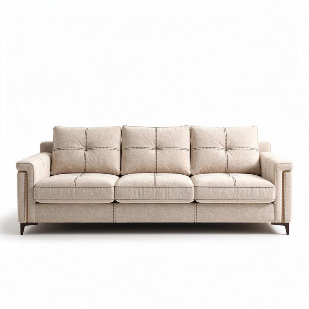 Sofá em tecido bege 200 x 90 x 80cm com preparação para uso em salas de estar