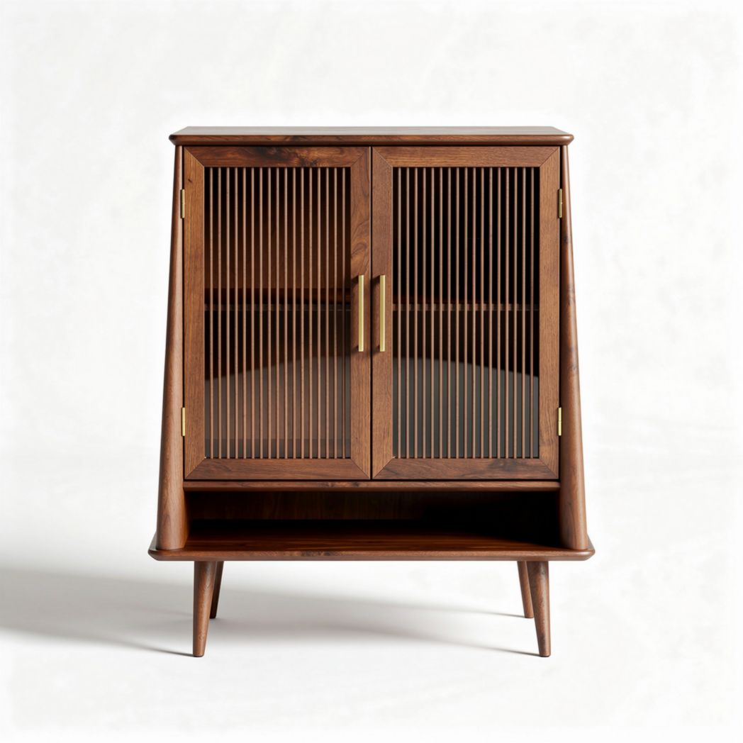 Móvel de madeira de noz com portas de vidro e estrutura em estilo retro 80 x 40 x 100cm