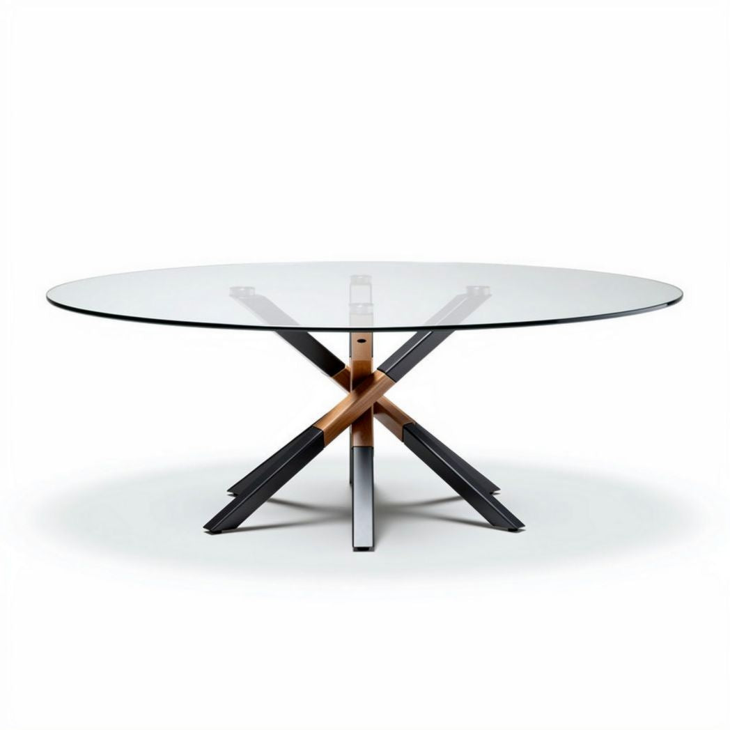 Mesa de jantar redonda de vidro temperado com base de metal 120 x 120 x 75cm